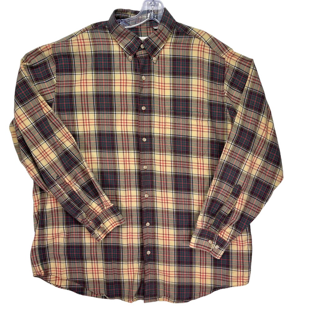 Men's Viyella Button-Down Shirt Size XL Cotton Wool Blend Brown Plaid